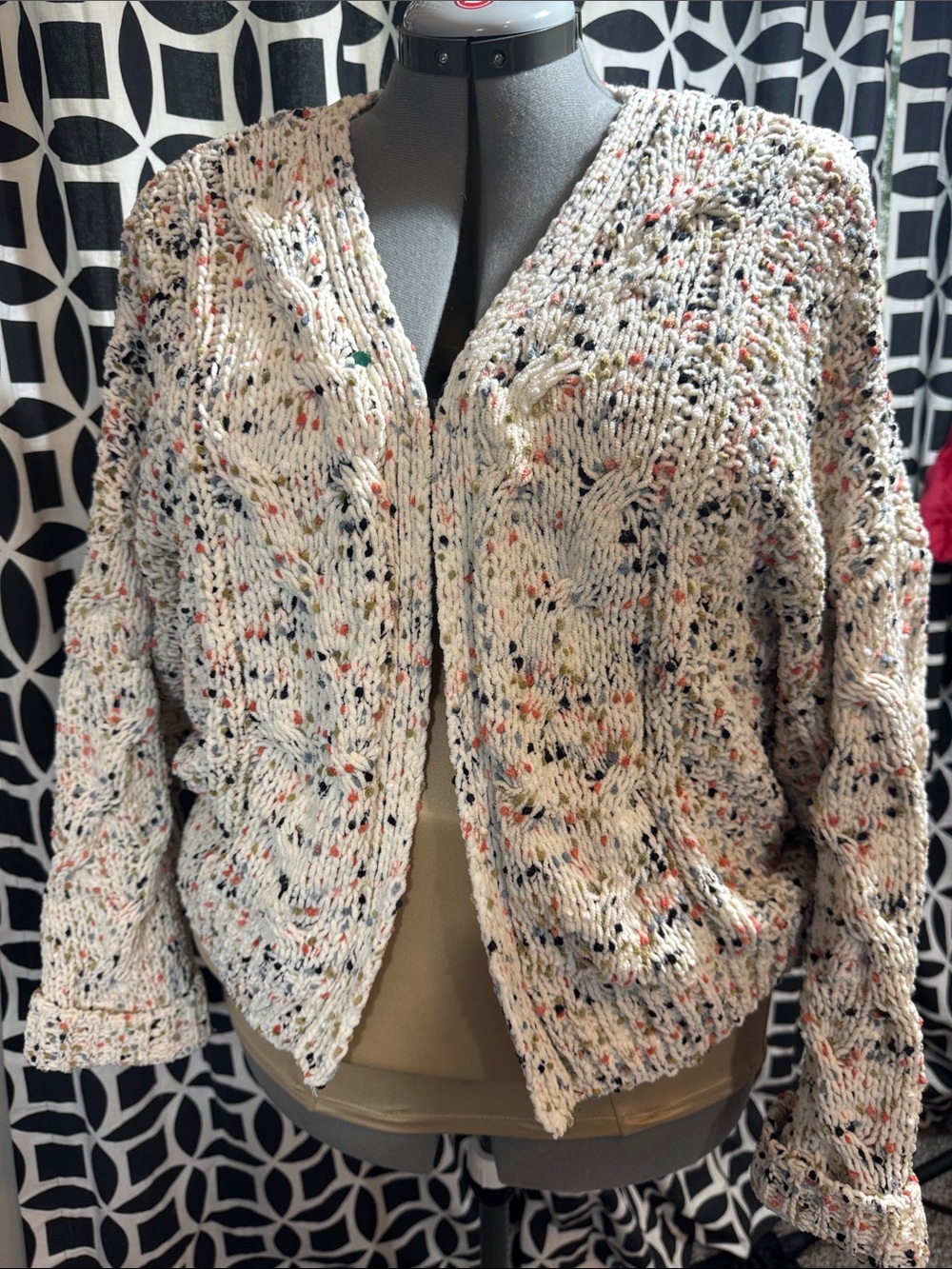 moon & madison Cream Speckled Open-Front Cable Cardigan